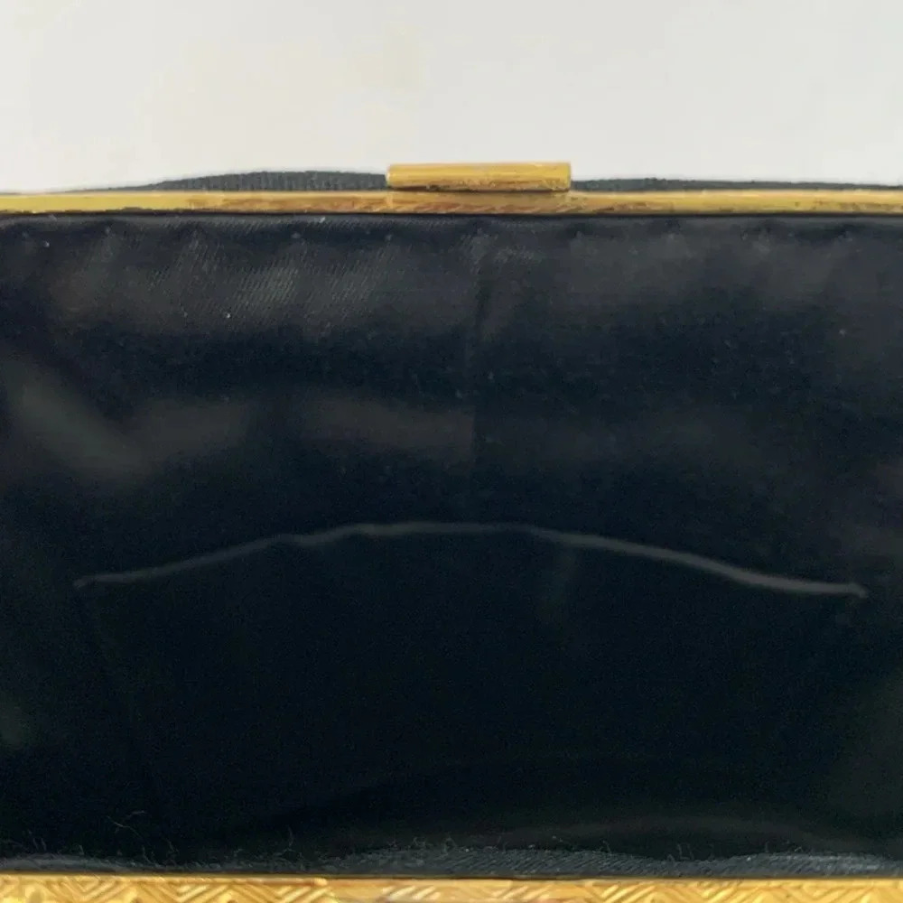 Vintage Floral Petit Point Rose Quartz Gold Filigree Embroidered Black Handbag - Picture 9 of 16